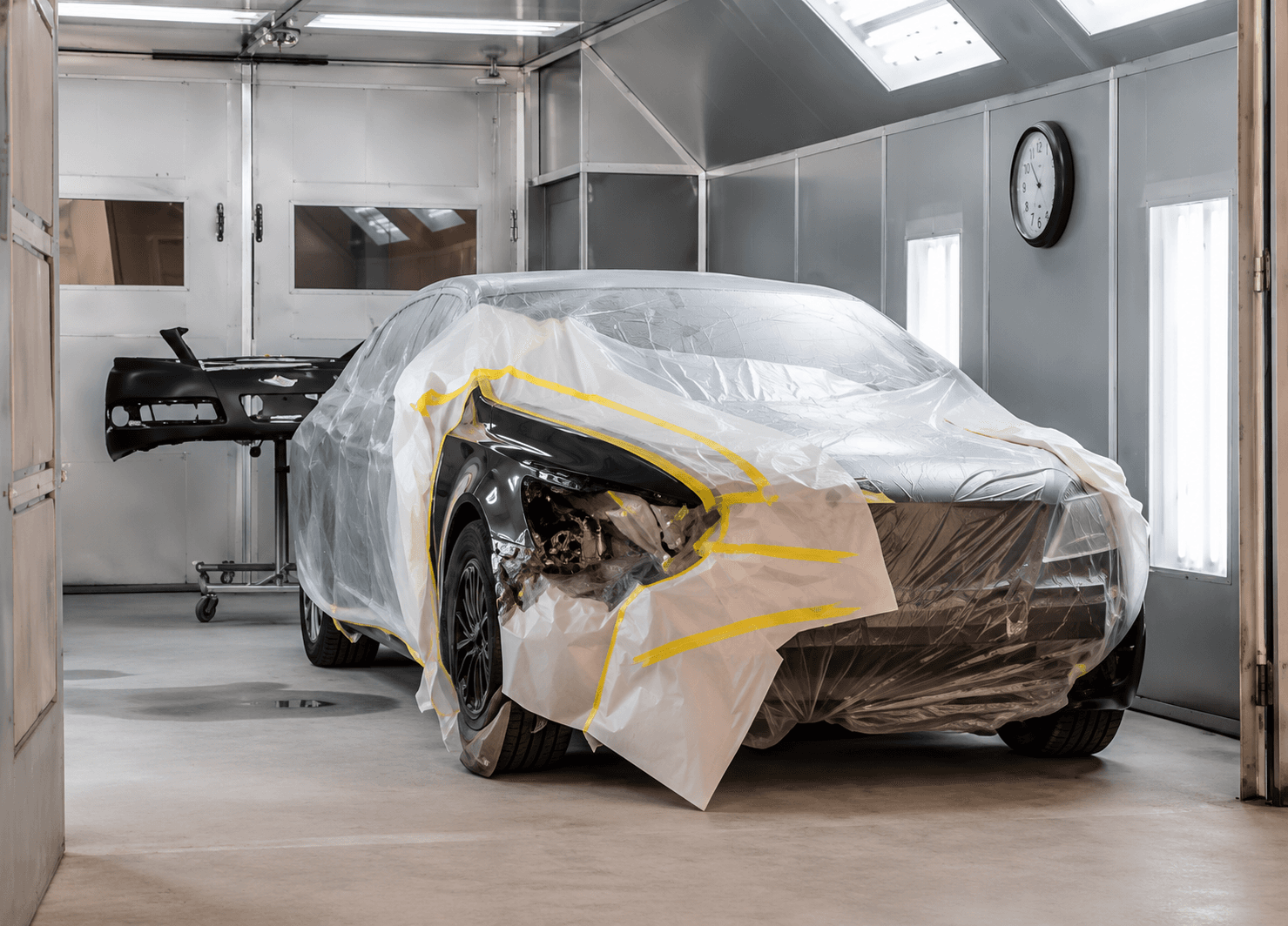 Vehicle masked and prepped for full paint job